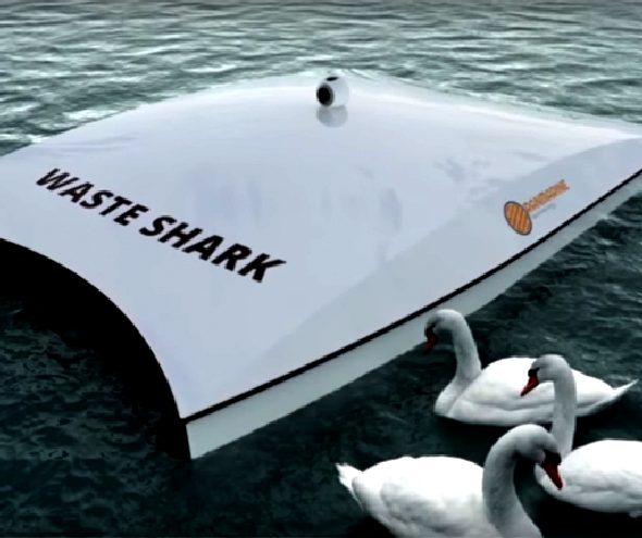 Waste Shark by RanMarine being inspected by Swans