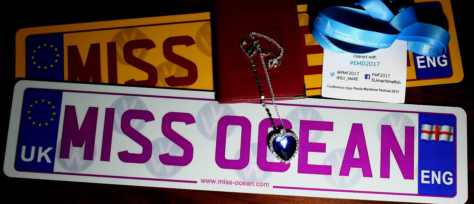 Passport and heart of the ocean necklace with Miss Ocean number plates