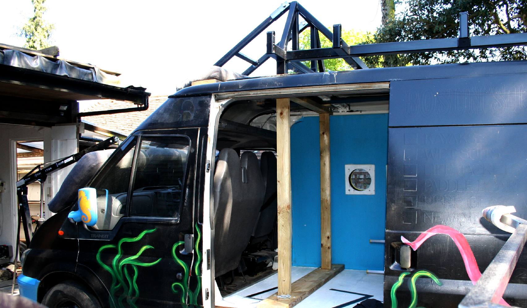 Inside the Ford Transit needed reinforcing steel and timber frames