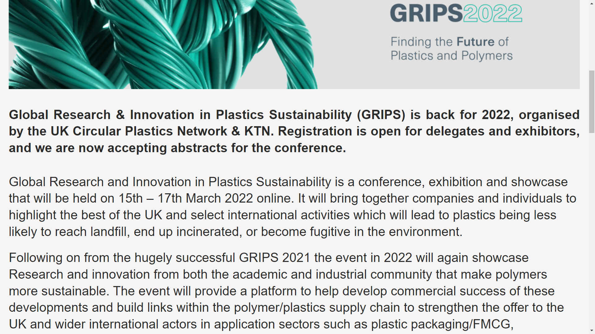 GRIPS - Sustainable plastic research and innovation15th March 2022