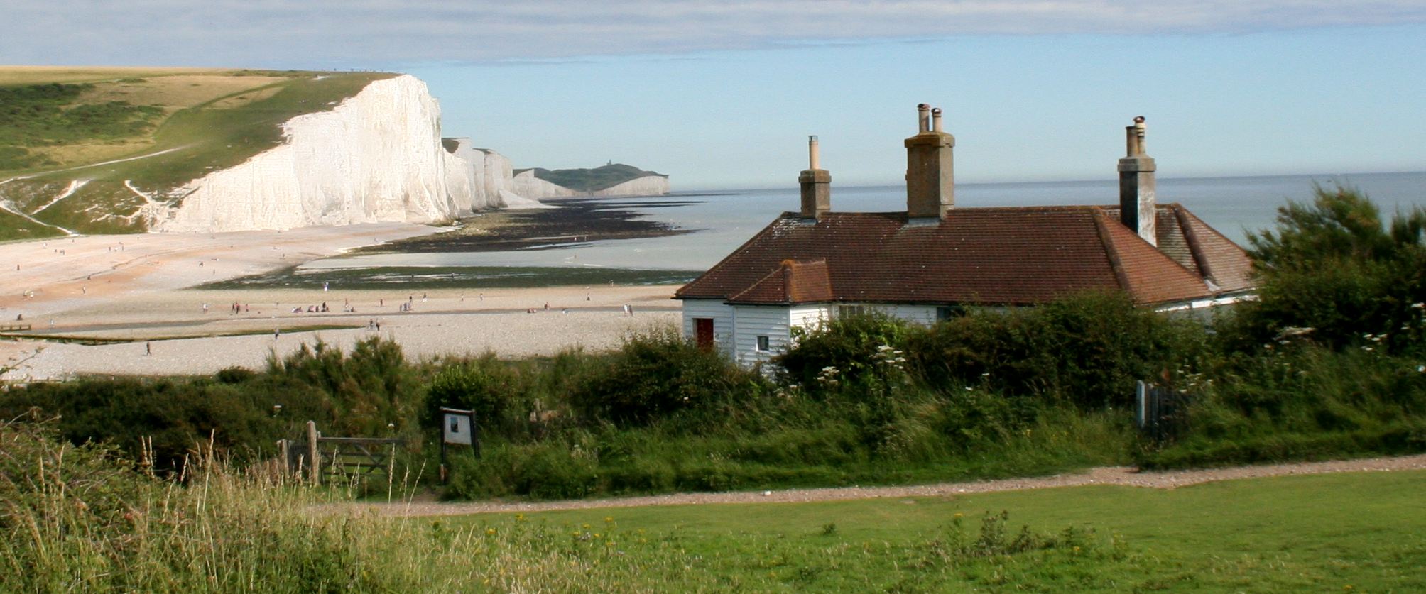 Cuckmere Haven and Seven Sisters chalk cliffs fronting the English Channel