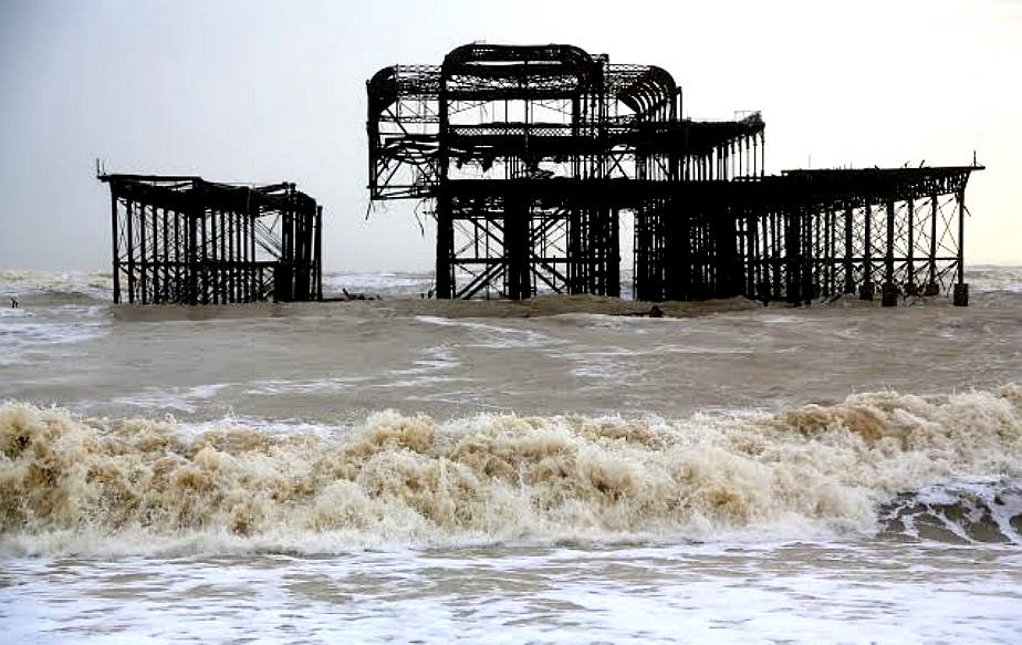 Brighton's west pier was destroyed by fire leaving this rusting hulk