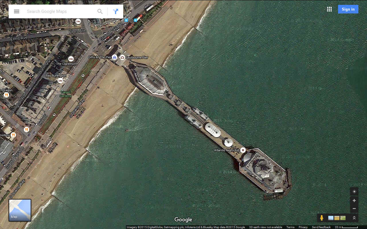 Google maps satellite view of Eastbourne Pier