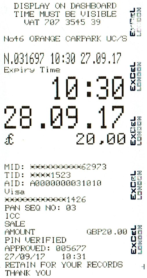 Parking charges for the Excel exhibition halls in London