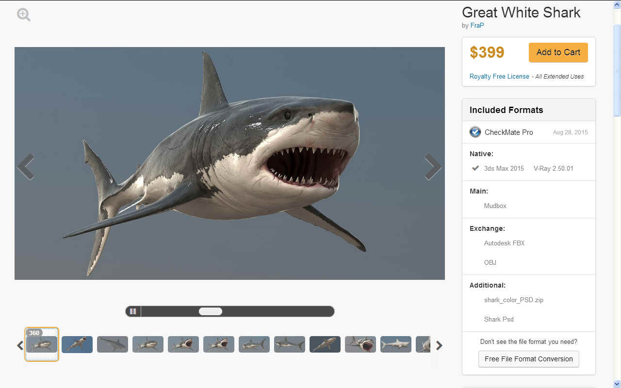 Turbosquid virtual reality shark CAD files on offer $399 dollars