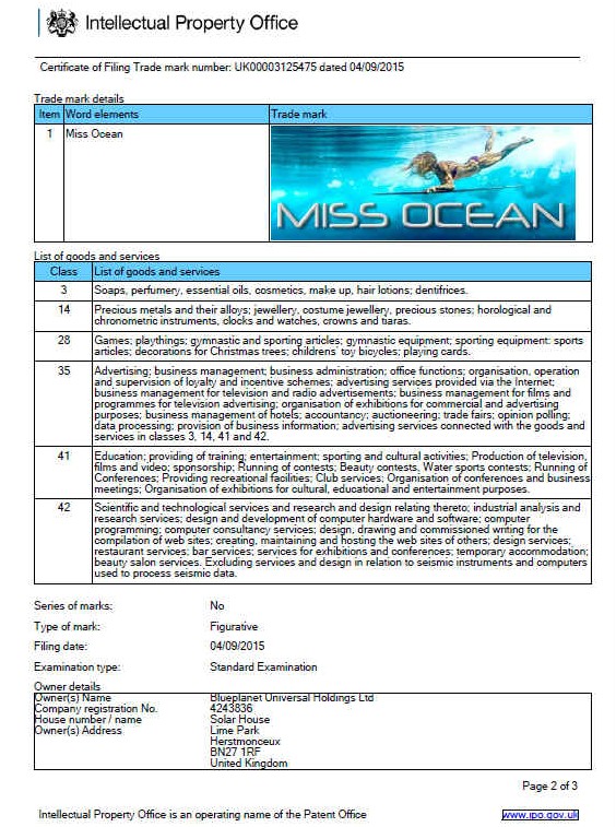 MissOcean trademark registration